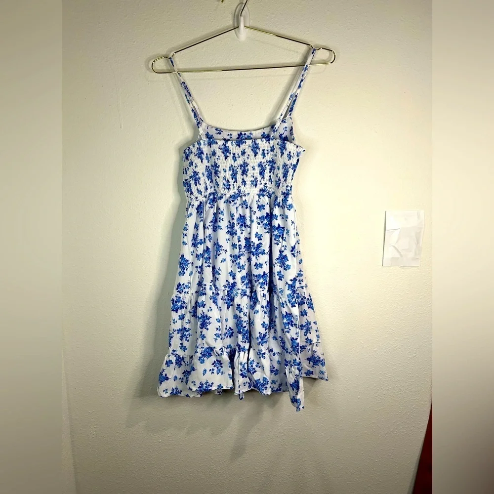 SHEIN Girls 11-12 Blue & White Floral Sundress Tiered Ruffle Skirt, Cottagecore